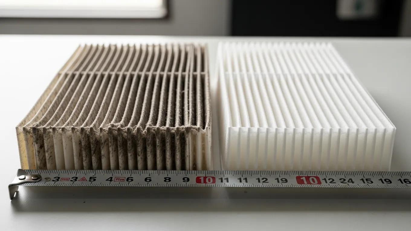Guide: When to Change Your Air Filter 2 Comparison of a dirty and clean air filter, demonstrating the need for timely HVAC maintenance